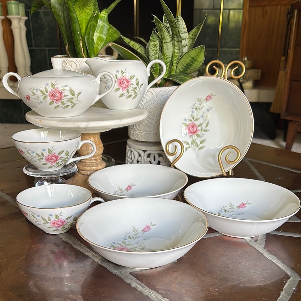 Fine China-Japan Rosanne Pattern Sugar, Creamer Bowls